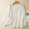 2026 Nova Camisa de Verão Doce Rosa Claro de Algodão e Linho Solta com Proteção Solar
