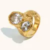 Anillos de Doble Cabeza con Circonitas Grandes y Pequeñas, de Venta Caliente Transfronteriza Dingran, Acero Inoxidable Chapado en Oro de 18 Quilates, Joyería de Alta Gama Elegante y Lujosa