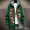 Elementos Navideños Transfronterizos a Todo Color Cardigan con Cremallera Holgado con Capucha para Hombre Ropa de Algodón DIY por Imagen