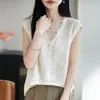 Colete de Tricô Lyocell para Mulheres, Moda Verão 2026 Novo, Gola V, Renda, Sem Mangas, Camiseta Cardigan, Top Fino