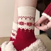 Meias de Lã Vermelhas Quentes de Natal com Laço Listras Desenhos Animados Meia de Cano Médio Ano Novo Ano do Zodíaco Meias Largas