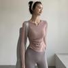 Top de ioga feminino, roupas justas para corrida, roupas de secagem rápida, manga comprida, outono e inverno, gola em V, camiseta esportiva, emagrecimento, roupas de fitness populares na Internet