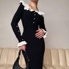 Falda francesa retro europea y americana, vestido con volantes, falda de punto, falda de suéter de otoño e invierno (modelo toma real)