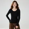 35 Tejido de Cachemira de Manga Larga Otoño Invierno Nuevo Top Versátil Cuello Redondo Estilo Coreano Capa Base Adelgazante Ropa Interior