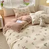 Conjunto de Roupa de Cama de Quatro Peças, Lençol de Cima, Capa de Edredom, Lençol com Elástico de Algodão Puro Lavado, Capa de Edredom, Conjunto de Três Peças para Cama de Solteiro de Dormitório Estudantil