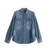Camisa de Mezclilla de Algodón Puro Estilo Retro Americano para Mujer, Chaqueta Casual, Lavada, Adecuada para Todas las Estaciones, Top Versátil