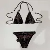 Bikini retro punk Y2K con estampado de tatuaje para mujer, alas de cruz gótica negras y rojas con pedrería, traje de baño de verano