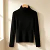 Suéter feminino de gola alta, moda outono feminina, camisa básica elegante, blusa de tricô de manga longa lisa para mulheres