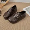 Couro Genuíno Solado Grosso Aumento de Altura Superfície de Couro Sapatos Birkenstock Femininos Outono 2026 Novos Versáteis Duas Formas Sapatos de Salto Fivela de Couro Mocassins