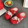 Zapatillas planas de punta cerrada antideslizantes de estilo francés moderno para mujer, Verano 2025 Nuevo Rojo Retro Media Pantufla Zapatos Birkenstock
