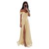 Vestido de dama de honor de satén con hombros descubiertos para boda, largo, plisado, línea A, corsé, formal, para fiesta de graduación, con abertura