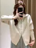 Zedai Jia Yi Ropa de Blogger Estilo Coreano Otoño e Invierno Versátil Canalé Doble Cremallera Solapa Suéter de Punto Chaqueta Cardigan para Mujer