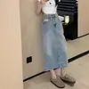 Falda de Mezclilla para Mujer Nueva de Verano de Cintura Alta con Abertura Falda Línea A Cubre la Entrepierna y Luce Delgado Aspecto de Longitud Media Casual Falda Ceñida a la Cadera
