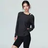 Cobertura esportiva solta e casual para mulheres, com barra dividida, camiseta leve e respirável, adequada para yoga, treinamento de fitness e como camada externa