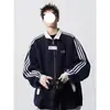 Chaqueta Estilo Universitario Americano para Hombre Otoño e Invierno Color de Contraste Empalme Tendencia Versátil Juventud Estudiante Chaqueta Rayada Uniforme de Béisbol