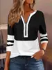 Camiseta de manga larga con cremallera bicolor para mujer, nuevo top de moda casual para primavera y otoño, estilo europeo y americano, capa base holgada y versátil