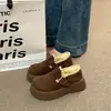 Sandálias Birkenstock de sola grossa para mulheres, com veludo e algodão adicionados, novo estilo moderno 2026, que aumenta a altura, de calçar, sapatos de algodão para pessoas preguiçosas, mocassins, tamanhos pequenos