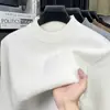 Atacado transfronteiriço outono e inverno novo suéter de gola semi-alta para homens de meia-idade jacquard espessado quente cor sólida malha base