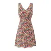 2026 Verano Nuevo Vietnamita Nicho Floral Francés Corte al Bies Cintura Adelgazante Cuello en V Vestido sin Mangas Vestido Corto