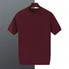 Camiseta de seda de manga corta, holgada y casual, para hombres de mediana edad, nueva de verano 2025, top fino de hombre con cuello redondo