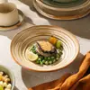 Vajilla Cerámica Retro de Alta Gama para Restaurantes y Hoteles, Plato para Bistec Estilo Occidental Nervado Personalizado, Plato Hondo de Alto Valor Estético para Uso Doméstico