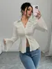 2025 Europea y Americana Primavera/Verano Nuevo Transfronterizo Comercio Exterior Talla Europea Mujer Elegante Cuello en V Un Botón Color Sólido Rayas Camisa No