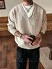 Suéter de Punto Falso de Dos Piezas con Cuello en V Profundo Holgado Estilo Old Money para Hombre Otoño e Invierno 2025 Nuevo