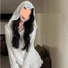 [Algodón Puro] Camisa con Capucha y Ribete de Encaje para Protección Solar para Mujer, Camiseta Blanca Holgada de Manga Larga para Verano, Top Puro Deseo