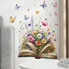 Acuarela Retro Libro Plegable Flores Mariposas Adhesivo de Pared Autoadhesivo Removible Habitación Pared Atmósfera Festiva Pegatina Decorativa