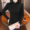 Camisa de terciopelo acanalado, talla grande, cuello semi-alto, manga larga, color liso de otoño para mujer, camisa básica de cuello medio para madres de mediana edad