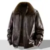 Chaqueta de cuero gruesa con terciopelo interior y cuello de pelo para hombre, chaqueta de algodón para hombre, a prueba de viento e impermeable, ropa para papá, chaqueta de negocios para hombres de mediana edad y mayores