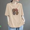 Camiseta Feminina Plus Size Verão Novo Design Algodão Puro Gola Redonda Slim Manga Curta Top Estilo Solto Cobrindo a Barriga Verão