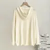 Especial2026 Outono Novo Plus Size Feminino Casual Com Capuz Vazado Falso Duas Peças Blusa de Tricô com Capuz 0736