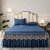 Renda bordada em algodão puro, amigável à pele, design de princesa estilo coreano, saia de cama lisa, disponível para camas de solteiro e casal, com características antiderrapantes, acabamento de renda para atacado