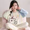 Pijama para Niñas de Algodón Puro Primavera y Otoño Manga Larga Estilo Delgado Niñas Niños Grandes Adolescente Estudiante de Secundaria Estilo Otoño Ropa de Casa