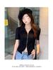 Camiseta Irregular Slim con Cuello Polo al Hombro para Mujer Diseño de Verano Nicho Cremallera Doble Manga Corta Top Corto Spice Girl