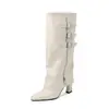 Lu Si Mesmo Estilo Europeu e Americano Fivela Calça Botas para Pernas 2026 Inverno Grosso Salto Alto Bico Quadrado Botas Altas Tamanho Feminino 41 Tamanho Grande