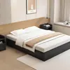 Base de cama de madera maciza, Tatami negro simple y moderno, Cama plataforma sin cabecero, A ras de suelo, para dormitorio del hogar o casa de huéspedes, Marco de listones