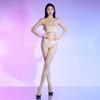Top de Tubo de Encaje Sexy con Tirante Medias de Seda Aurora Ultra Delgadas Brillo Aceitoso Seda Lisa Sexo Abertura en la Entrepierna Medias de Seda Negras Libres para Mujeres
