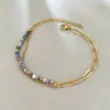 Pulseira Popular Europeia e Americana Transfronteiriça para Mãos, Simples e Popular, Feita de Aço Inoxidável Banhado a Ouro 18K com Pedras Naturais Unidas, que Não Desbota, para Mulheres