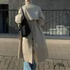 Ropa de mujer, estilo Dongdaemun coreano, gabardina de longitud media de alta calidad en color caqui vintage, prenda de abrigo de otoño para mujer