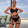 Moda Femenina Nueva Primavera Lencería Compleja Malla de Artesanía Pesada Cómodo Push-Up Lencería Sexy Set de Cuatro Piezas
