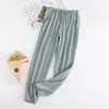 Pantalones de Pijama de Algodón Lavado para Hombres y Mujeres, Doble Capa de Crepé para Primavera y Otoño, Estilo Japonés, Puños, Pareja Cómodos, Gruesos, Sueltos, Largos