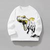 Camiseta de Manga Longa Outono e Inverno para Meninos Europeus e Americanos 25 Anos Estampa de Dinossauro Desenho Animado Camiseta Básica Infantil Gola Redonda