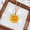 Colar Flor de Peônia Tridimensional, Ouro de Areia Estilo Antigo, Pétalas Gravadas à Mão, Banhado a Cobre Dourado, Novo Estilo Chinês, Estilo Personalizado para Mulheres