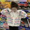 Suéter de punto suave y glutinoso de manga larga, estilo suave, diseño de costuras de encaje con cuello de muñeca, top corto, cárdigan de punto para mujer, primavera y otoño