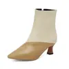 Nuevas Botas de Tobillo de Moda con Bloques de Color y Punta Fina Botas Martin Botas de Montar Botas de Tacón Medio Talla 40-50 Tallas Grandes Botas de Comercio Exterior