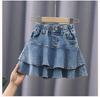 Falda Corta de Mezclilla de Verano para Niñas Estilo Vaquero para Bebé Personalidad Infantil Tendencia Estilo Coreano Volantes Moda Celebración Cibernética Pastel Culottes