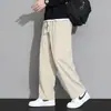 Calça Outono Inverno Transfronteiriça Masculina Cor Sólida Caimento Reto Perna Larga Com Pelúcia Marca Tendência Veludo Cotelê Comprimento Total Perna Larga Calça de Moletom
