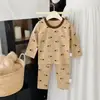 Pijama Infantil Lycra Roupa de Casa para Crianças Pequenas, Conjunto de Outono Sem Costura 100% Algodão, Conjunto de Duas Peças Cartoon para Meninos e Meninas